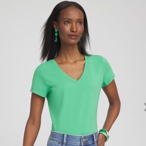 Chico's Perfect V Neck Short Sleeve Tee Grassy Green NWT Sz 0 = Small